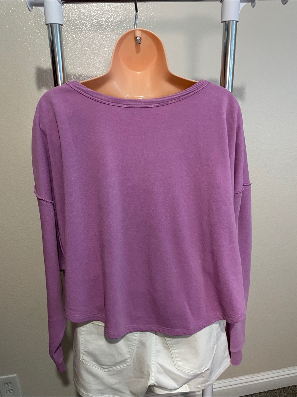 NWOT Double Zero Lavender Lightweight Cropped Oversized Sweatshirt - Picture 5 of 5